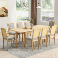 Rustic Extendable 84Inch Dining Table Set With 24Inch Removable Leaf6 Upholstered Armless Dining Chairs And 2 Padded Arm Chairs, 9 Pieces, Natural Wood Dining Room Extendable Rubberwood Rectangular Dining Table With Chair Upholstered Chair Wood Natural