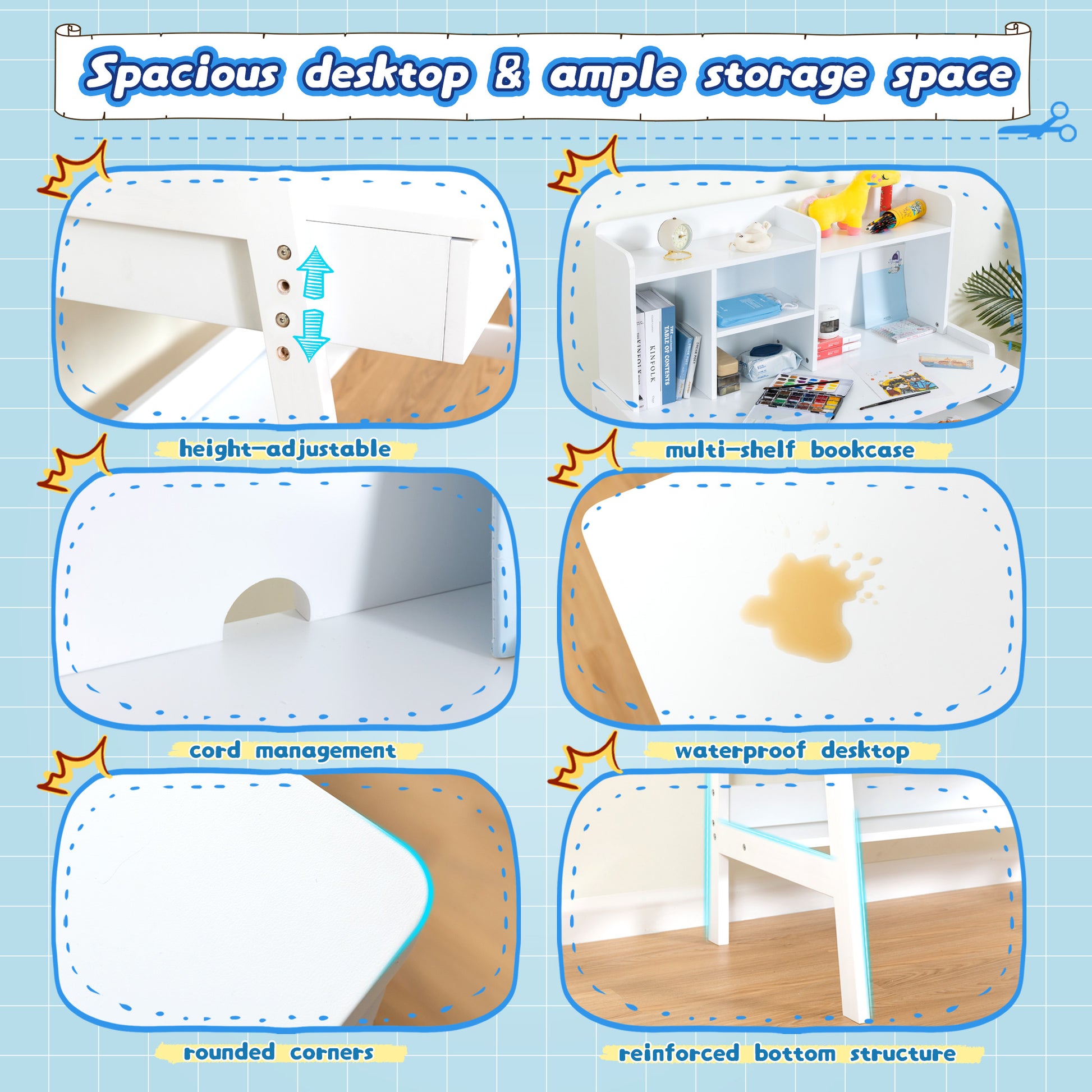 Modern Classic Desk, Children'S Desk, Solid Wood Desk, Bedroom Boy And Girl Family Desk And Chair Set, Compact, Multi Space Available, Multi Color Optional, Multi Storage Space, Color:White White Light Brown Desk And Chair Set Study Classic Pine