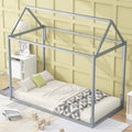 Metal House Shape Platform Bed, Twin Silver Metal