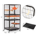 4 Story Pet Cage, Bunny Hutch With Ladder, Lockable Wheels And Removable Tray, Black And Orange Black Metal