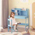 Modern Classic Desk, Children'S Desk, Solid Wood Desk, Bedroom Boy And Girl Family Desk And Chair Set, Compact, Multi Space Available, Multi Color Optional, Multi Storage Space, Color:Blue Antique Blue Light Brown Study Classic Pine Solid Wood Mdf