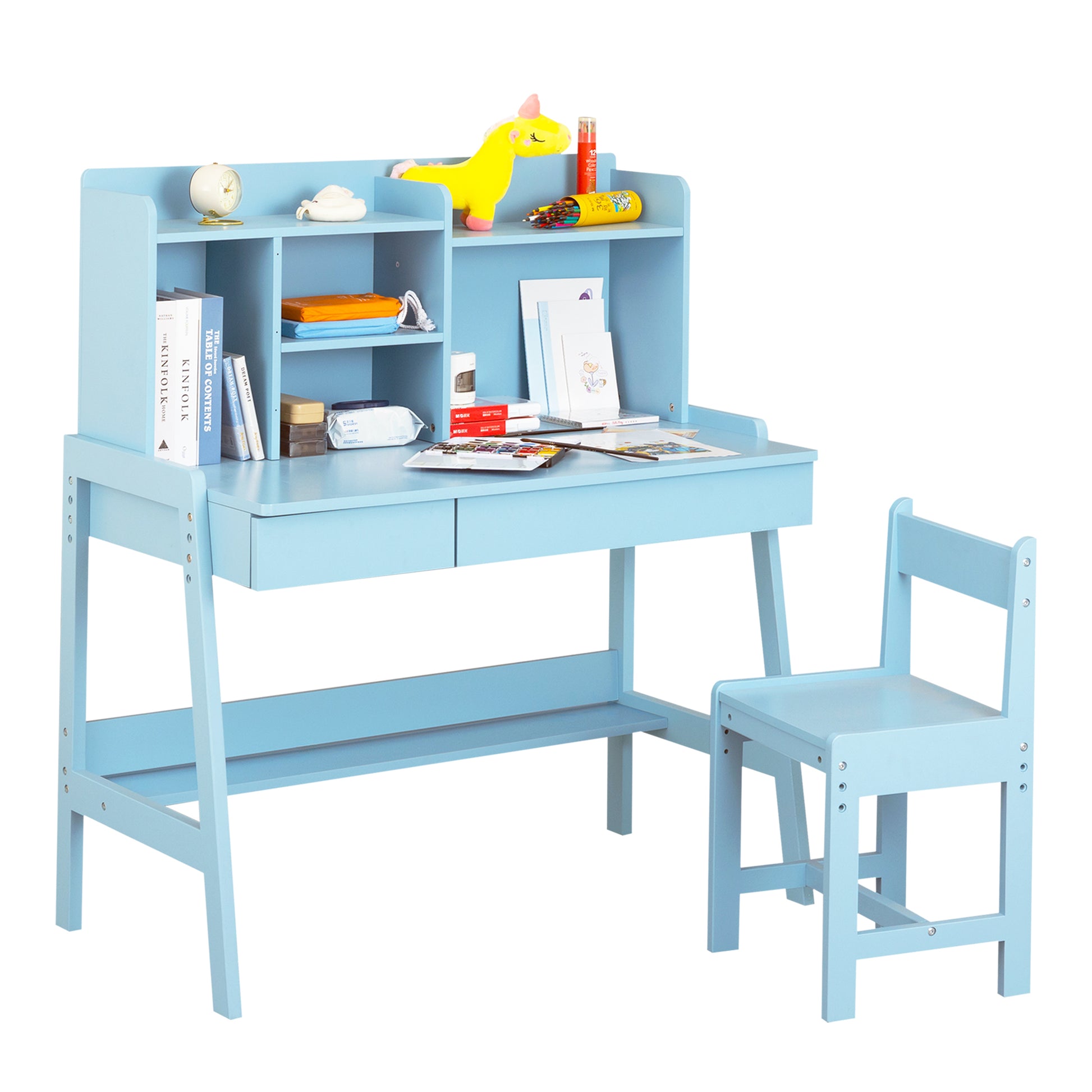 Modern Classic Desk, Children'S Desk, Solid Wood Desk, Bedroom Boy And Girl Family Desk And Chair Set, Compact, Multi Space Available, Multi Color Optional, Multi Storage Space, Color:Blue Antique Blue Light Brown Study Classic Pine Solid Wood Mdf