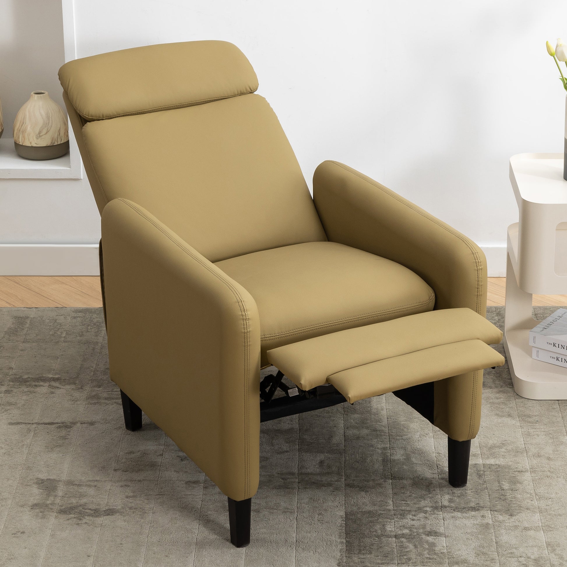 Modern Artistic Color Design Adjustable Recliner Chair Pu Leather For Living Room Bedroom Home Theater, Mustard Green Mustard Pu Leather