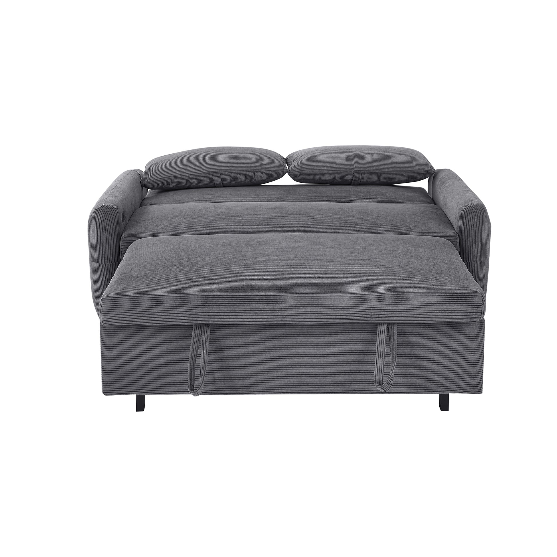 57.48" Pull Out Sofa Bed Convertible Couch 2 Seat Loveseat Sofa Modern Sleeper Sofa With Two Throw Pillows And Usb Ports For Living Room, Dark Grey Dark Grey Foam Corduroy