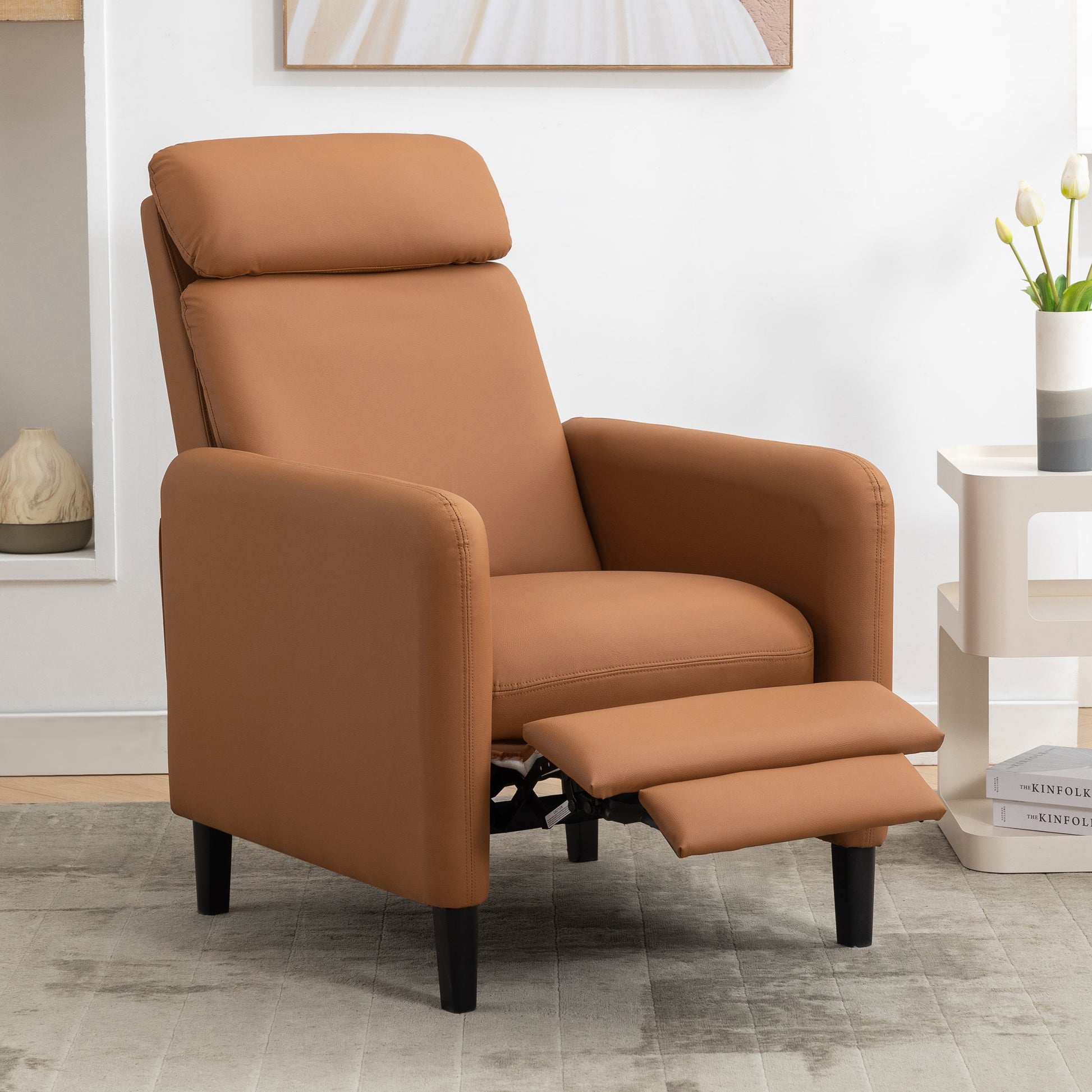 Modern Artistic Color Design Adjustable Recliner Chair Pu Leather For Living Room Bedroom Home Theater, Burnt Orange Burnt Orange Pu Leather