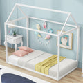 Metal House Shape Platform Bed, Twin White Metal