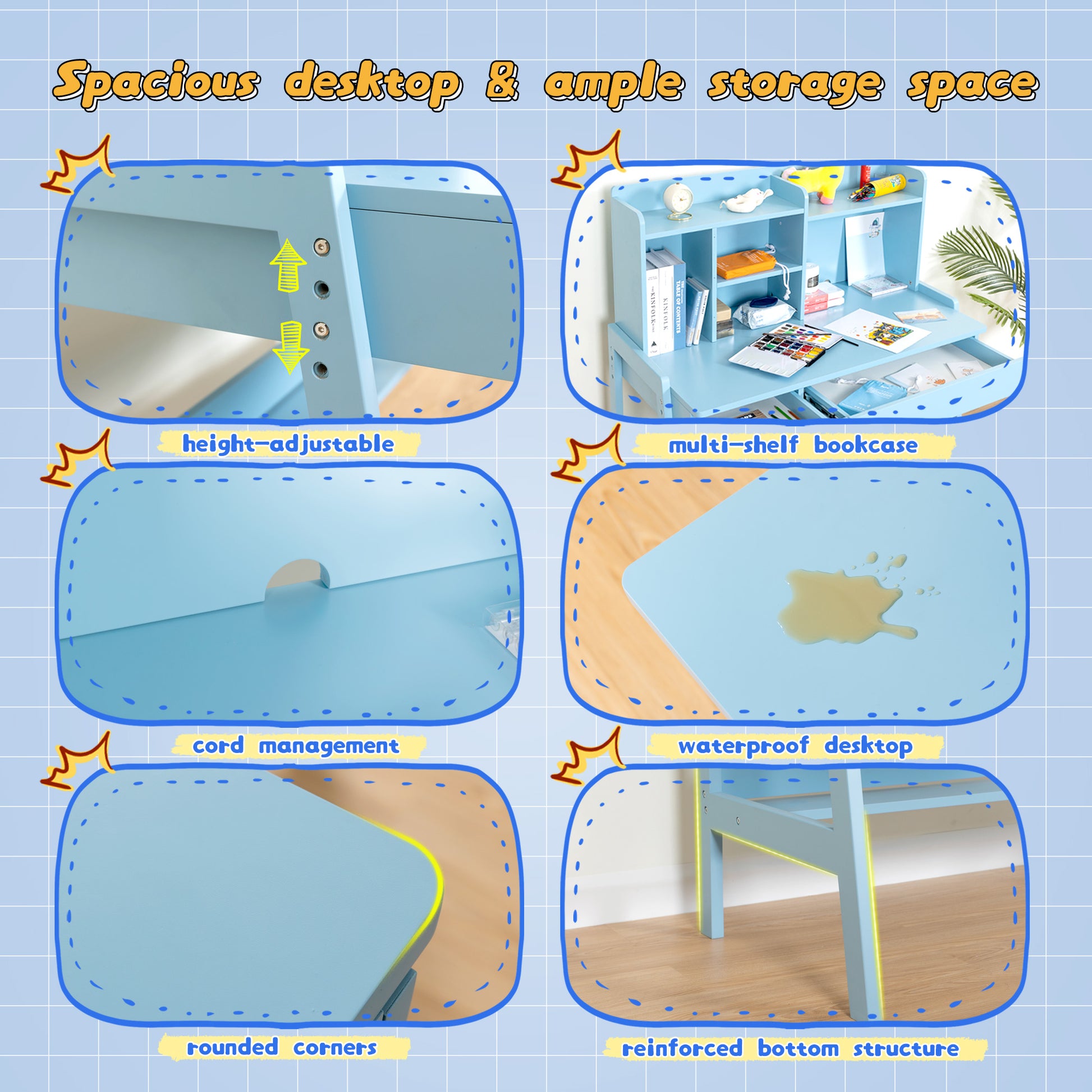 Modern Classic Desk, Children'S Desk, Solid Wood Desk, Bedroom Boy And Girl Family Desk And Chair Set, Compact, Multi Space Available, Multi Color Optional, Multi Storage Space, Color:Blue Antique Blue Light Brown Study Classic Pine Solid Wood Mdf