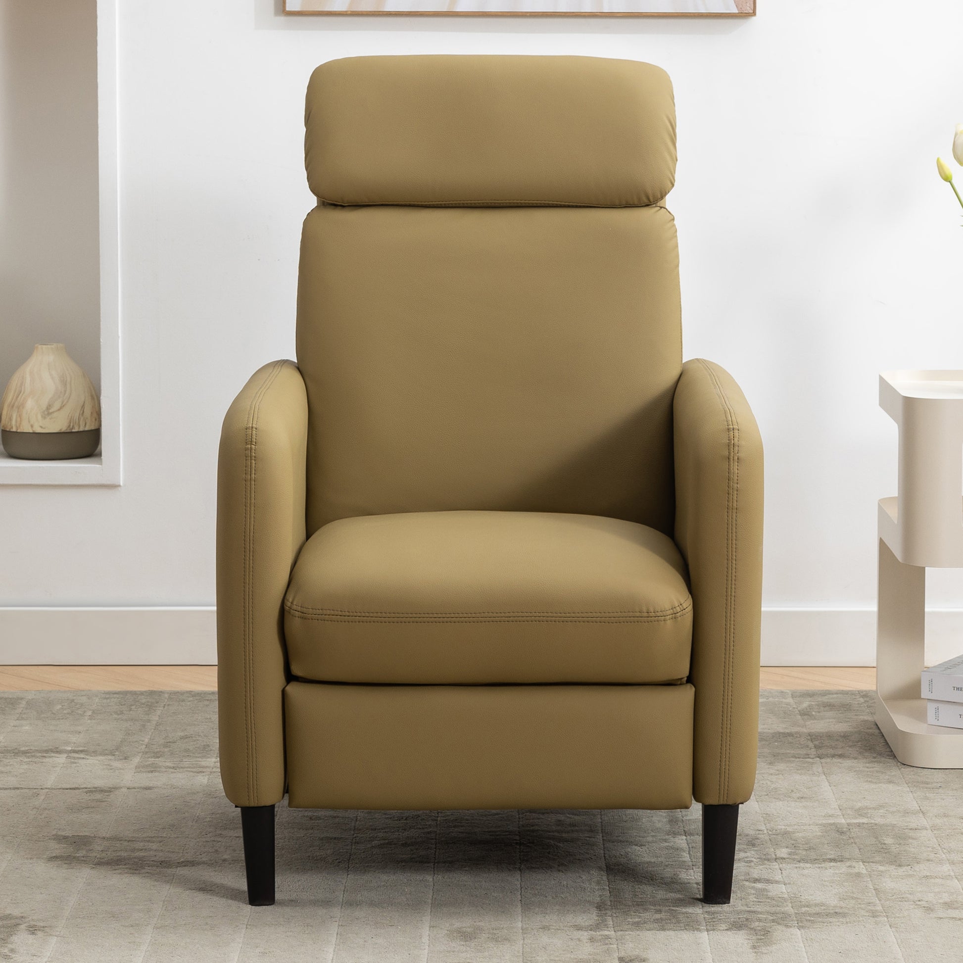 Modern Artistic Color Design Adjustable Recliner Chair Pu Leather For Living Room Bedroom Home Theater, Mustard Green Mustard Pu Leather