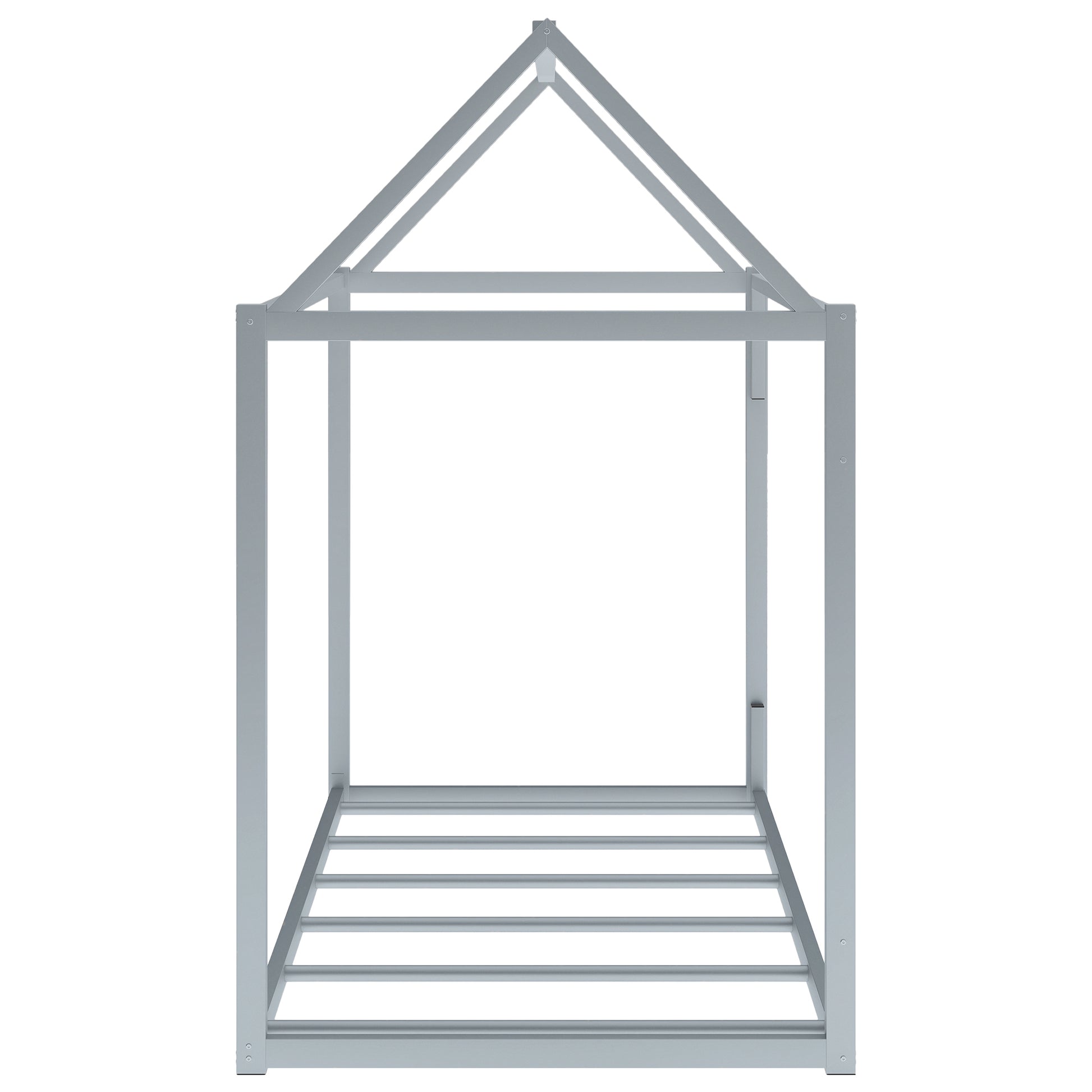 Metal House Shape Platform Bed, Twin Silver Metal