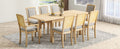 Rustic Extendable 84Inch Dining Table Set With 24Inch Removable Leaf6 Upholstered Armless Dining Chairs And 2 Padded Arm Chairs, 9 Pieces, Natural Wood Dining Room Extendable Rubberwood Rectangular Dining Table With Chair Upholstered Chair Wood Natural