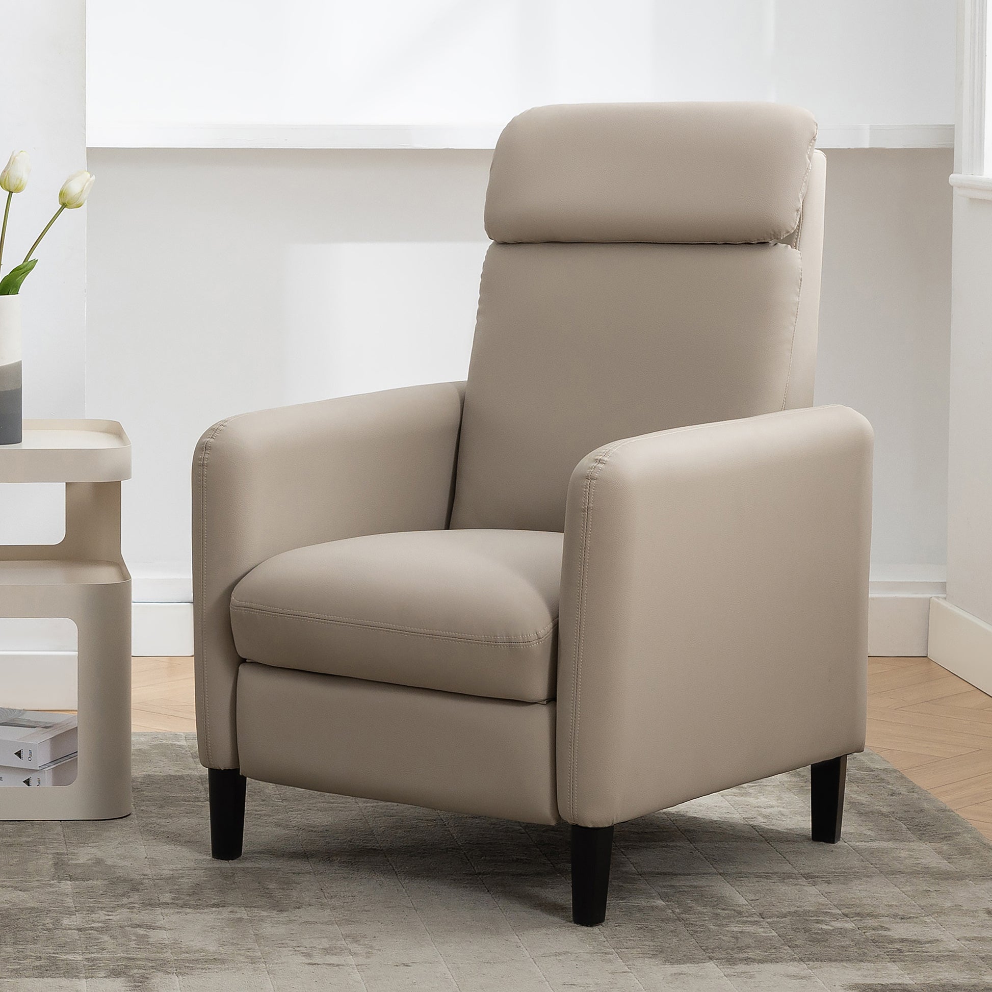 Modern Artistic Color Design Adjustable Recliner Chair Pu Leather For Living Room Bedroom Home Theater, Beige Beige Pu Leather