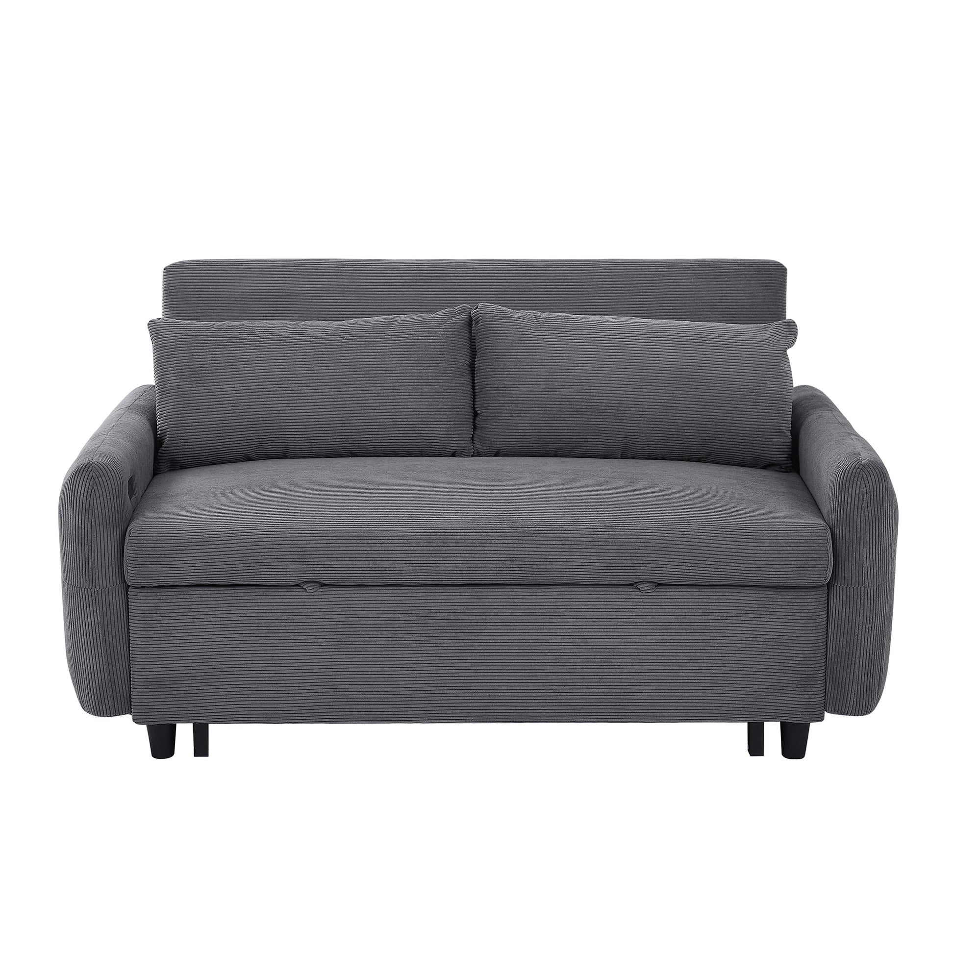57.48" Pull Out Sofa Bed Convertible Couch 2 Seat Loveseat Sofa Modern Sleeper Sofa With Two Throw Pillows And Usb Ports For Living Room, Dark Grey Dark Grey Foam Corduroy