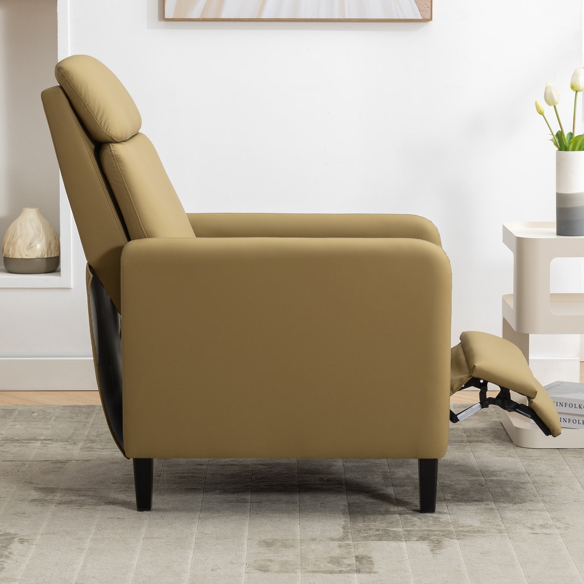 Modern Artistic Color Design Adjustable Recliner Chair Pu Leather For Living Room Bedroom Home Theater, Mustard Green Mustard Pu Leather