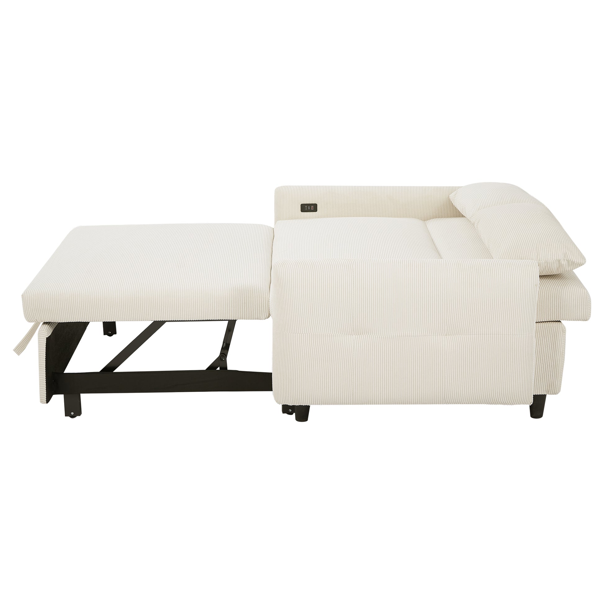 57.48" Pull Out Sofa Bed Convertible Couch 2 Seat Loveseat Sofa Modern Sleeper Sofa With Two Throw Pillows And Usb Ports For Living Room, Beige Old Sku:Wf317760Aaa Beige Foam Corduroy 2 Seat