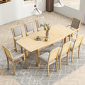 Rustic Extendable 84Inch Dining Table Set With 24Inch Removable Leaf6 Upholstered Armless Dining Chairs And 2 Padded Arm Chairs, 9 Pieces, Natural Wood Dining Room Extendable Rubberwood Rectangular Dining Table With Chair Upholstered Chair Wood Natural