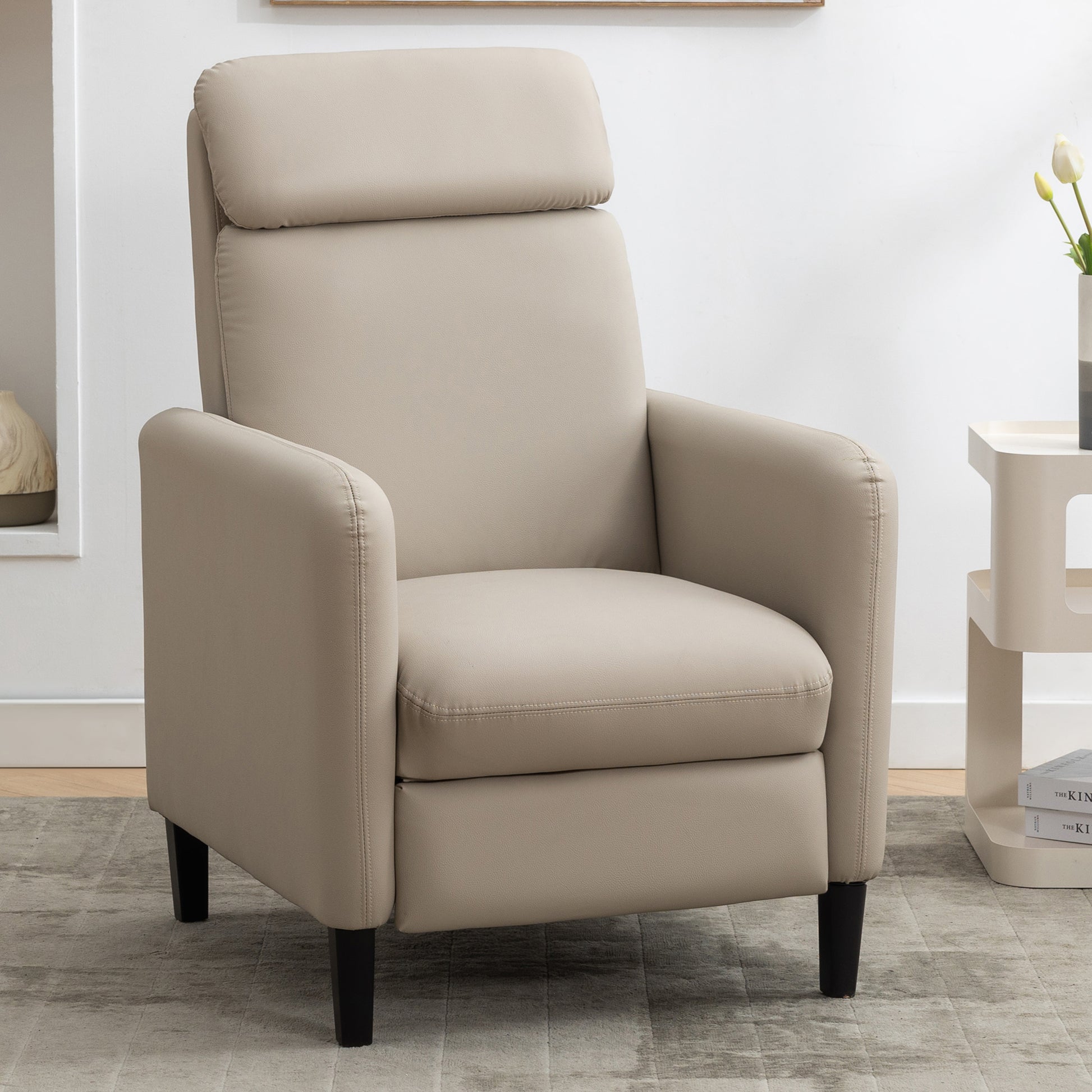 Modern Artistic Color Design Adjustable Recliner Chair Pu Leather For Living Room Bedroom Home Theater, Beige Beige Pu Leather