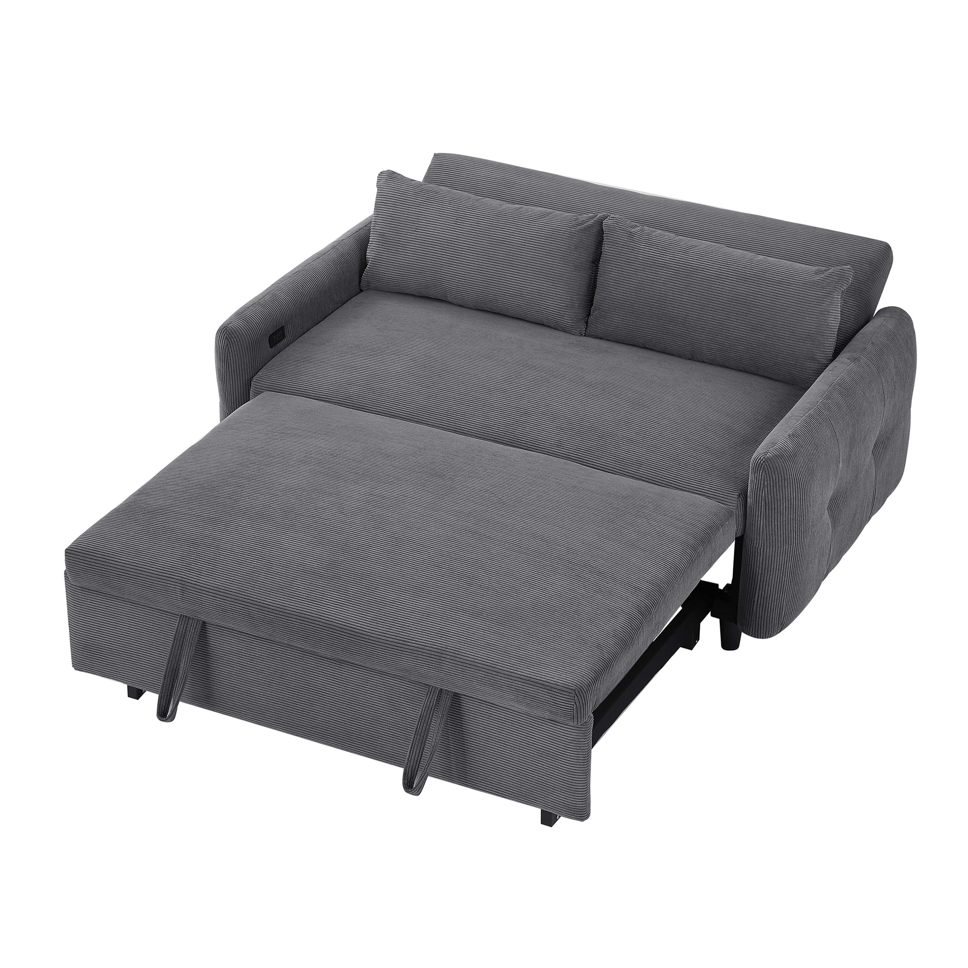57.48" Pull Out Sofa Bed Convertible Couch 2 Seat Loveseat Sofa Modern Sleeper Sofa With Two Throw Pillows And Usb Ports For Living Room, Dark Grey Dark Grey Foam Corduroy