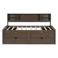 Full Size Wood Daybed With 2 Bedside Cabinets, Upper Shelves And 4 Drawers, Antique Brown Antique Brown Solid Wood Mdf