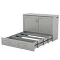 Full Size Murphy Bed Wall Bed With Drawer And A Set Of Sockets & Usb Ports, Pulley Structure Design, Gray Gray Solid Wood Mdf