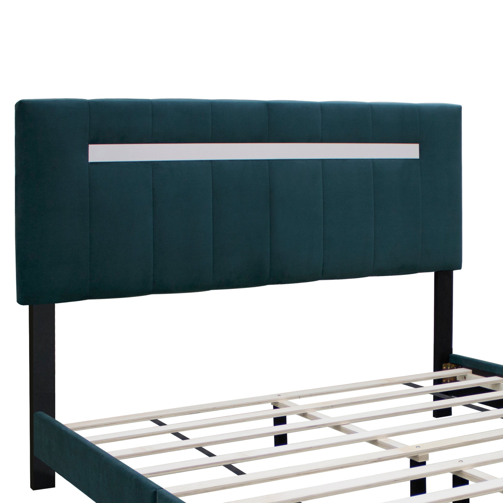 Green Adjustable Queen Size Upholstered Bed Frame Velvet Fabric Laminated Bed Frame Box Spring Not Required Queen Green Wood Espresso Bedroom Minimalist,Retro Rubberwood Adjustable Bedbase Fiber Foam And Polyester Fiber Pad Velvet Upholstered