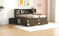 Full Size Wood Daybed With 2 Bedside Cabinets, Upper Shelves And 4 Drawers, Antique Brown Antique Brown Solid Wood Mdf