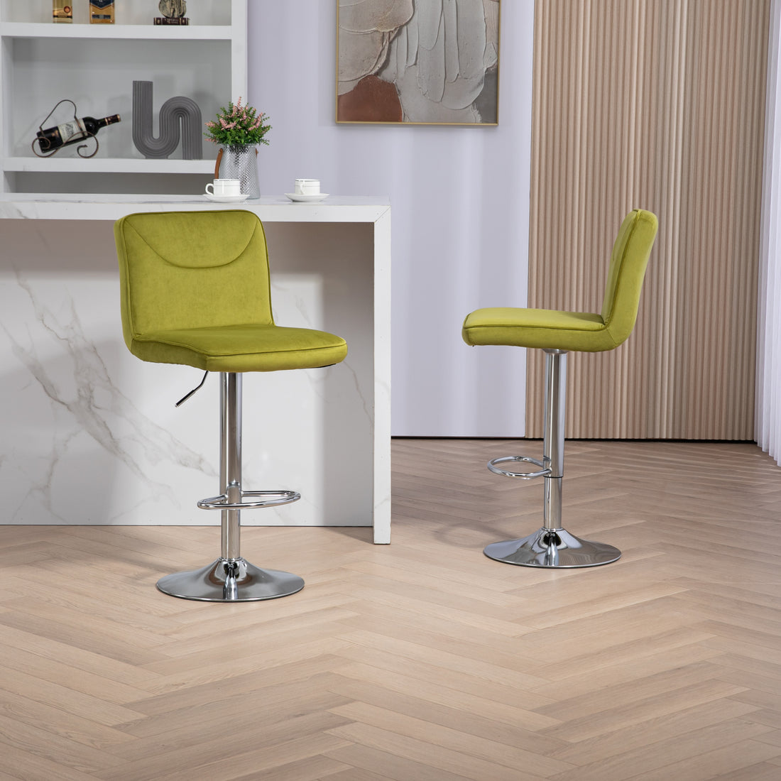 Coolmore Bar Stools With Back And Footrest Counter Height Dining Chairs 2Pc Set,360 Velvet Swivel Bar Stools Set Of 2, Adjustable Counter Height Bar Chairs Olive Velvet Olive Foam Velvet