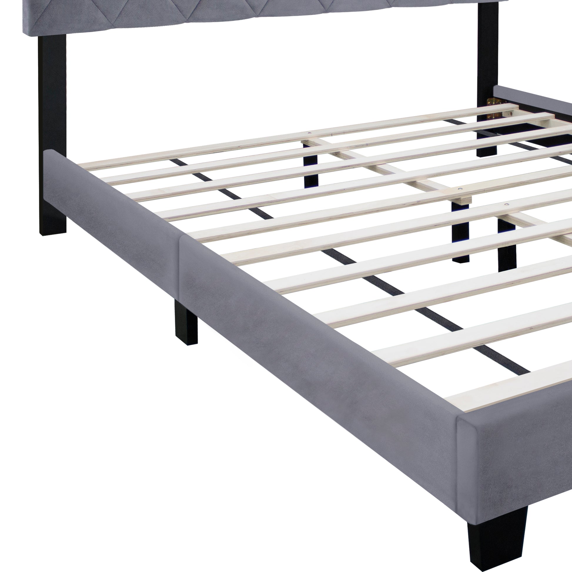 Gray Queen Size Adjustable Bed Frame Velvet Fabric Comfortable And Simple Versatile Style Make The Room Feel More Layered Box Spring Not Required Queen Gray Wood Espresso Bedroom American Design,Contemporary,Grunge,Minimalist Rubberwood Adjustable