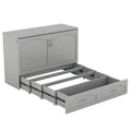 Full Size Murphy Bed Wall Bed With Drawer And A Set Of Sockets & Usb Ports, Pulley Structure Design, Gray Gray Solid Wood Mdf