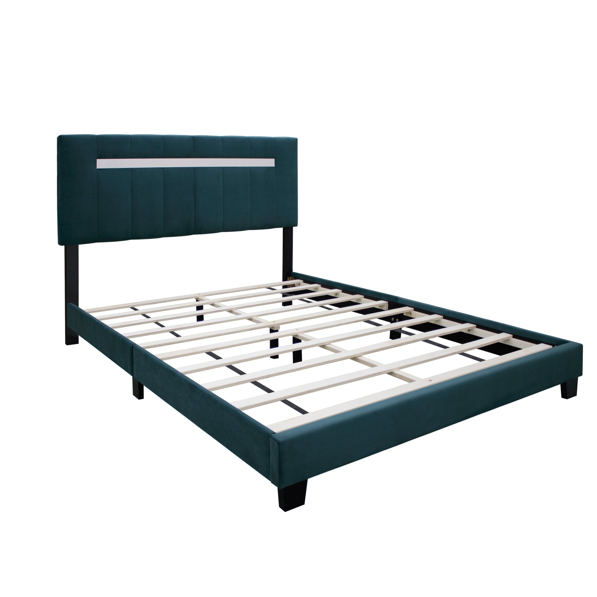 Green Adjustable Queen Size Upholstered Bed Frame Velvet Fabric Laminated Bed Frame Box Spring Not Required Queen Green Wood Espresso Bedroom Minimalist,Retro Rubberwood Adjustable Bedbase Fiber Foam And Polyester Fiber Pad Velvet Upholstered