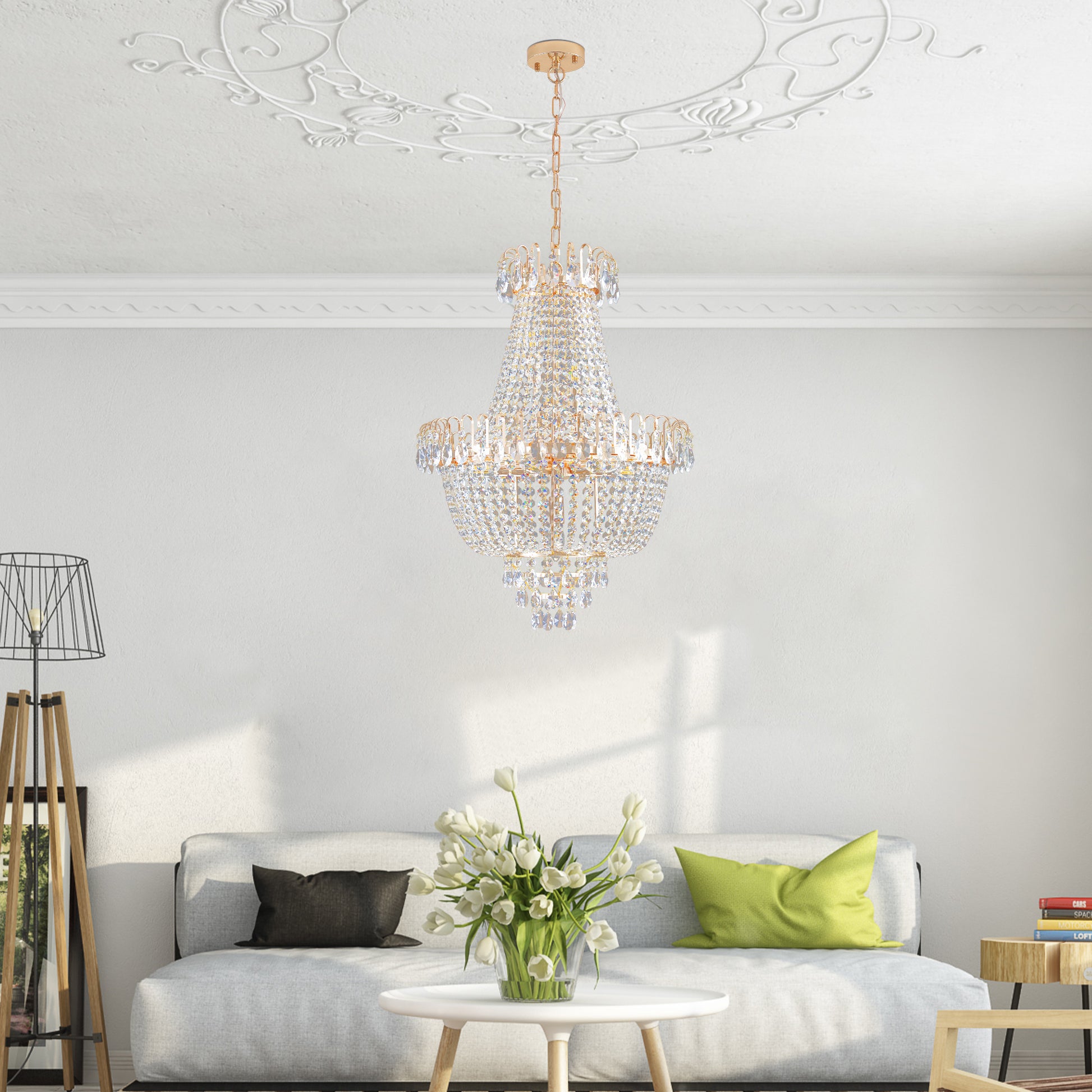 Gold Crystal Chandeliers,Large Contemporary Luxury Ceiling Lighting For Living Room Dining Room Bedroom Hallway Without Bulb Gold Luxury Crystal Iron