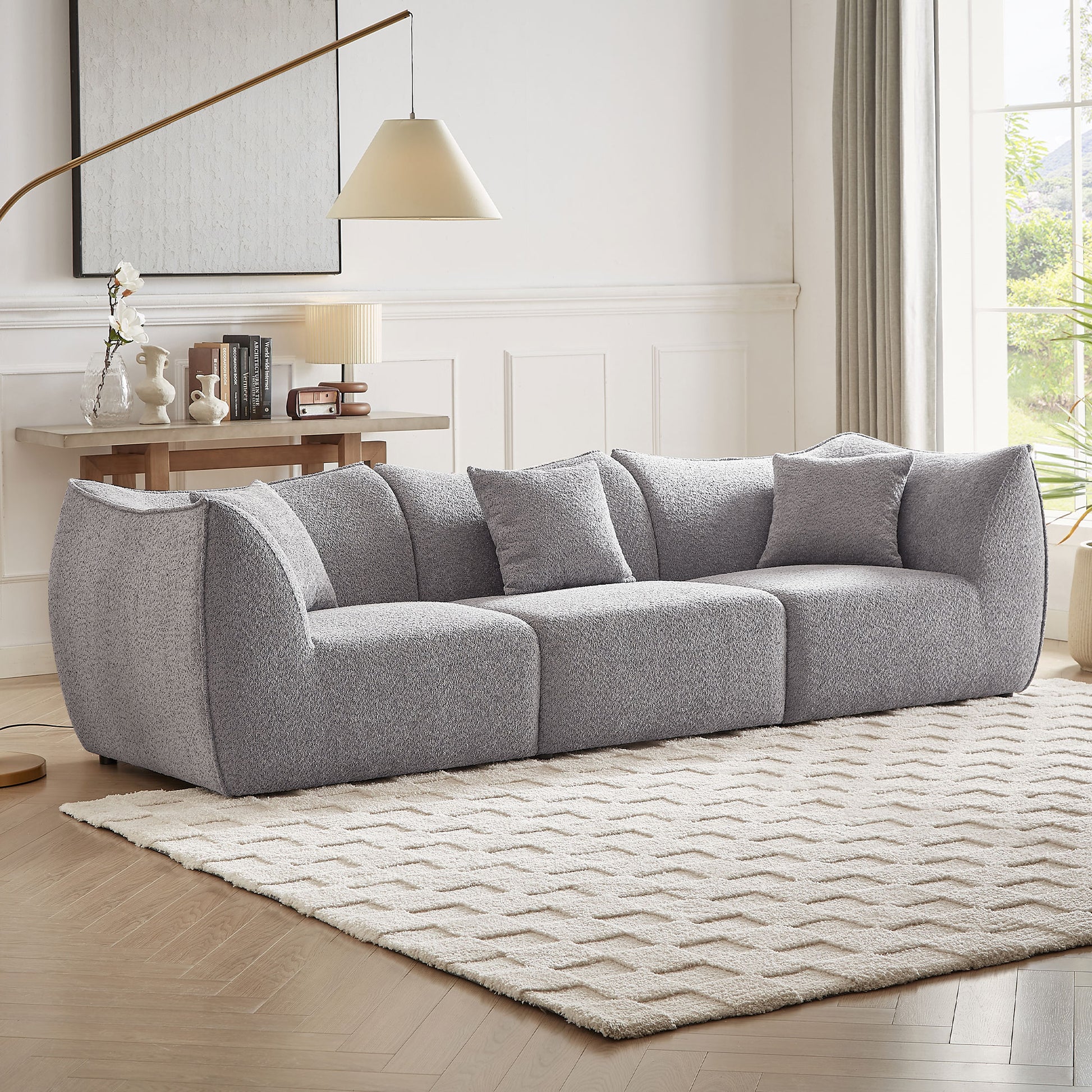 111 Inch Sofa, Comfy Sofa Couch With Deep Seats Modern Sofa 3 Seater Sofa, Couch For Living Room Apartment Lounge Grey Gray Teddy
