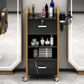 Locking Salon Storage Cabinet,Beauty Barber Salon Styling Station Organizer Equipment With 3 Hair Dryer Holder, 2 Drawers For Beauty Spa Barber Shop,Black Gold Black Modern Mdf Mdf Metal