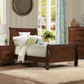 Classic Louis Philipe Style Twin Size Bed Brown Cherry Finish 1Pc Traditional Design Bedroom Furniture Sleigh Bed Box Spring Required Twin Brown Wood Bedroom Traditional,Transitional Bed Frame Wood