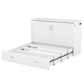 Queen Size Murphy Bed Wall Bed With Drawer And A Set Of Sockets & Usb Ports, Pulley Structure Design, White White Solid Wood Mdf