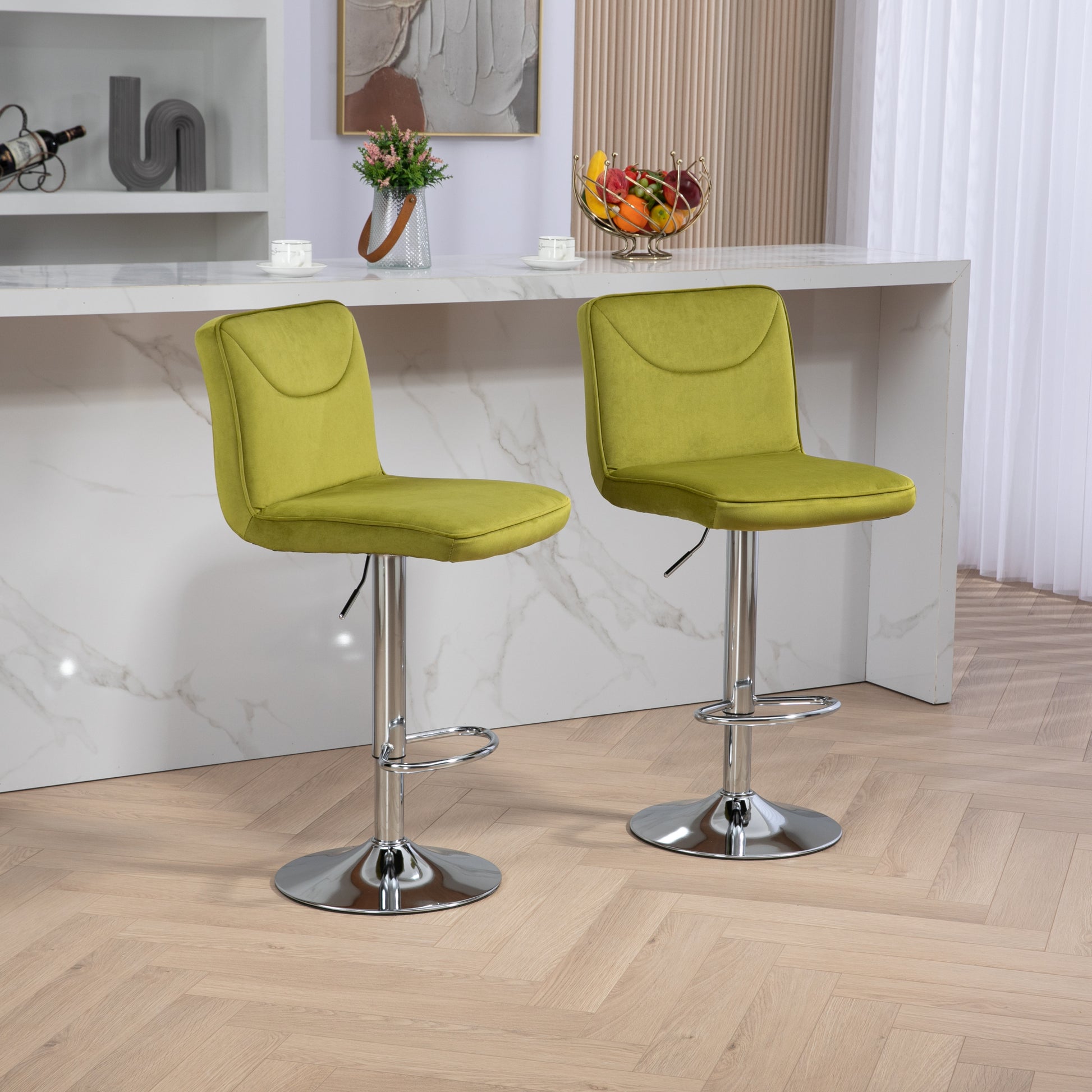 Coolmore Bar Stools With Back And Footrest Counter Height Dining Chairs 2Pc Set,360 Velvet Swivel Bar Stools Set Of 2, Adjustable Counter Height Bar Chairs Olive Velvet Olive Foam Velvet