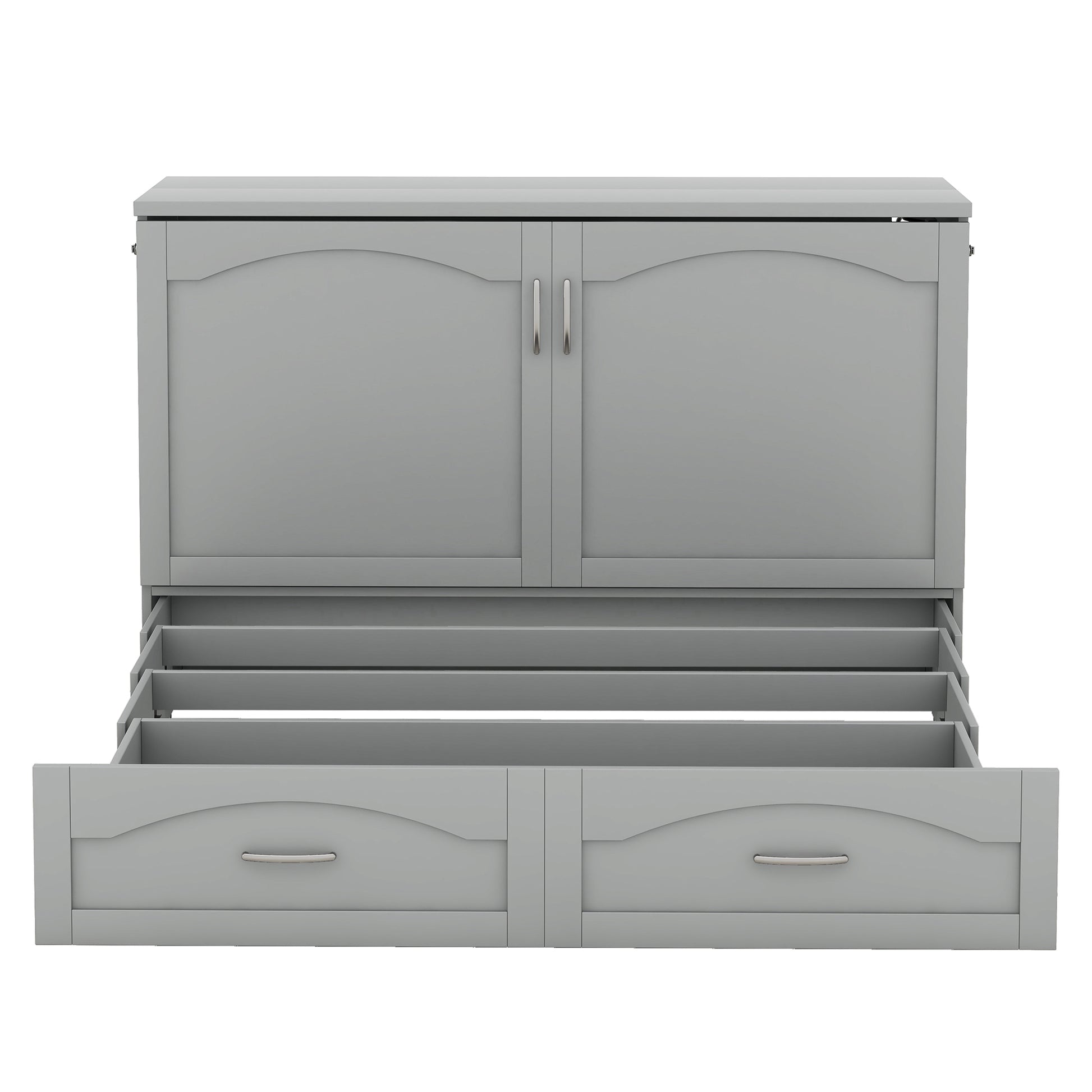 Queen Size Murphy Bed Wall Bed With Drawer And A Set Of Sockets & Usb Ports, Pulley Structure Design, Gray Gray Solid Wood Mdf