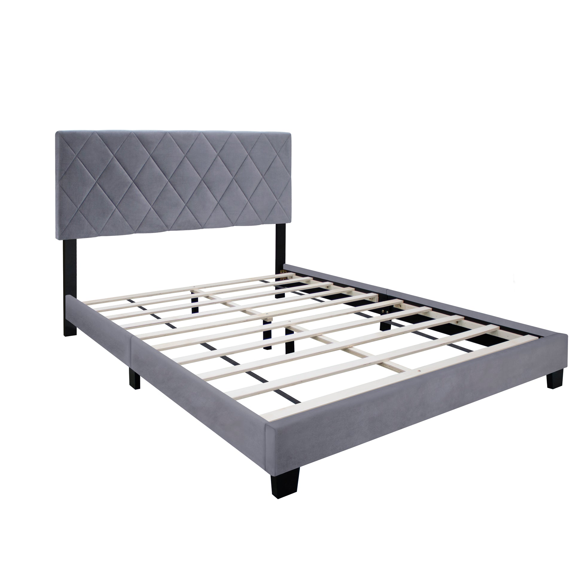 Gray Queen Size Adjustable Bed Frame Velvet Fabric Comfortable And Simple Versatile Style Make The Room Feel More Layered Box Spring Not Required Queen Gray Wood Espresso Bedroom American Design,Contemporary,Grunge,Minimalist Rubberwood Adjustable