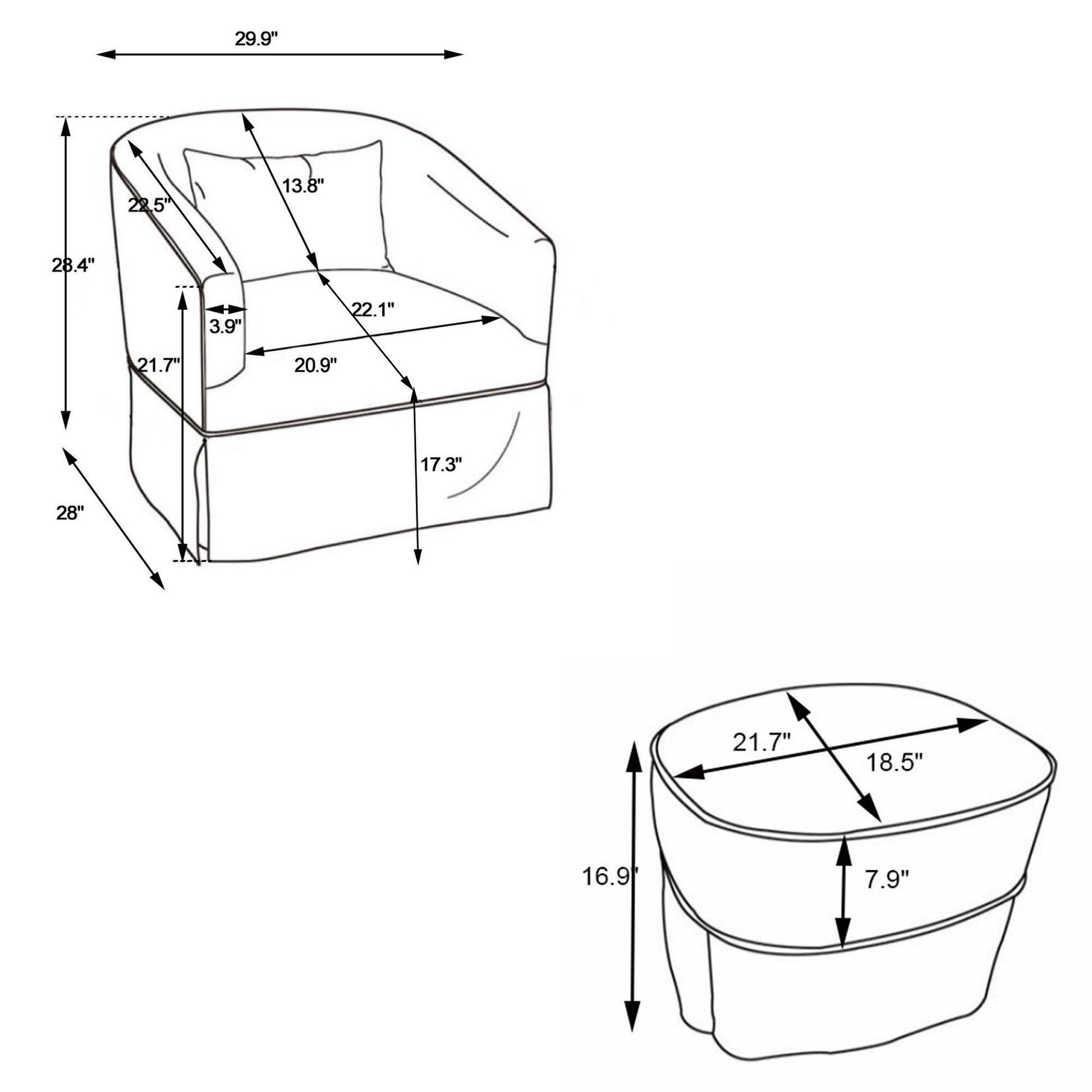 Swivel Barrel Chair With Ottoman, Swivel Accent Chairs Armchair For Living Room, Reading Chairs For Bedroom Comfy, Round Barrel Chairs With Black Metal Base Dark Grey Dark Gray Primary Living Space Modern Linen