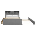Full Size Wood Pltaform Bed With Win Size Trundle, 3 Drawers, Upper Shelves And A Set Of Usb Ports & Sockets, Gray Gray Solid Wood Mdf