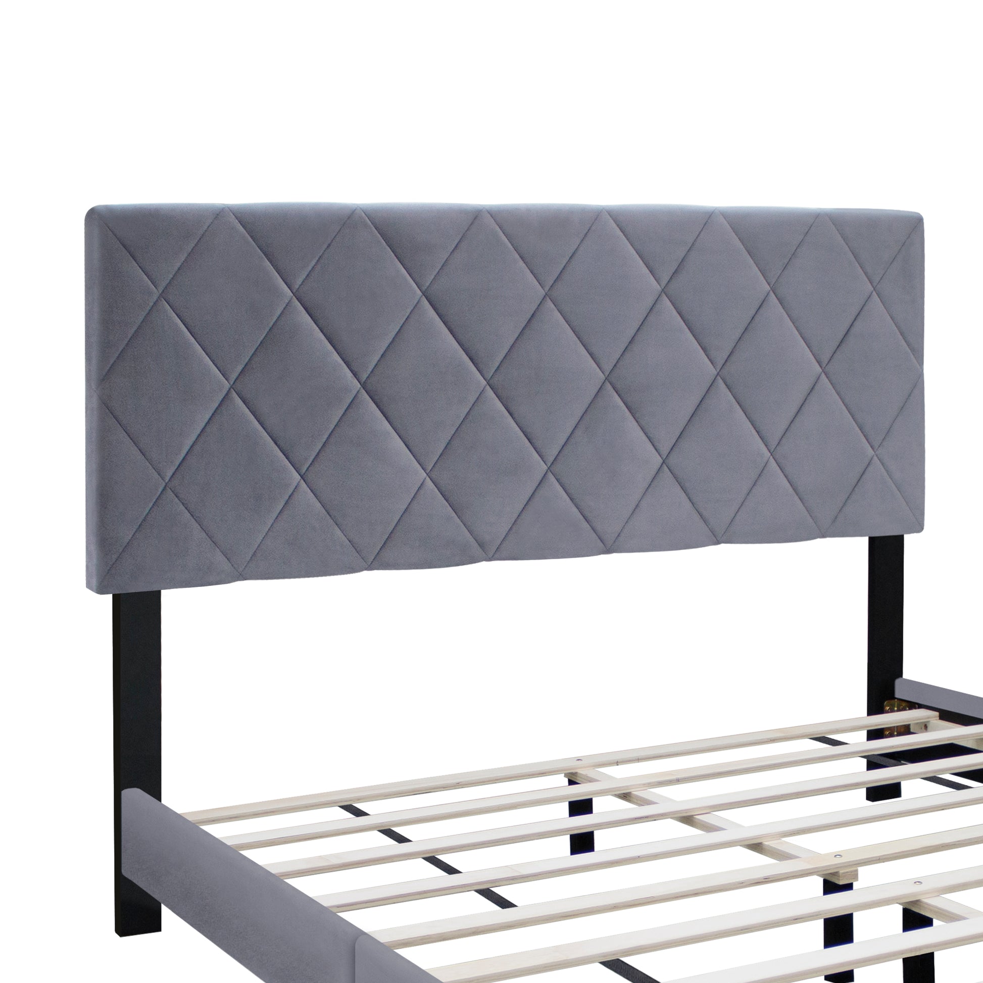 Gray Queen Size Adjustable Bed Frame Velvet Fabric Comfortable And Simple Versatile Style Make The Room Feel More Layered Box Spring Not Required Queen Gray Wood Espresso Bedroom American Design,Contemporary,Grunge,Minimalist Rubberwood Adjustable