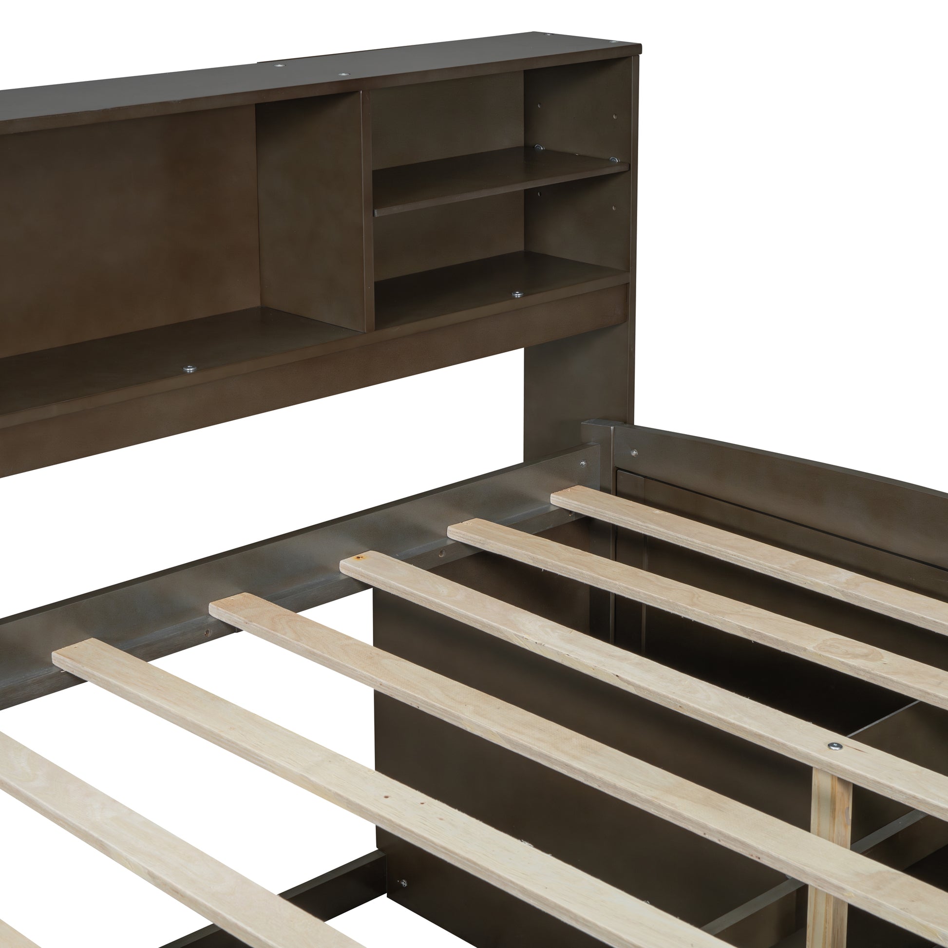 Full Size Wood Daybed With 2 Bedside Cabinets, Upper Shelves And 4 Drawers, Antique Brown Antique Brown Solid Wood Mdf