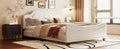 Full Size Upholstered Daybed With Cloud Shaped Headboard, Embedded Elegant Copper Nail Design, Beige Beige Velvet