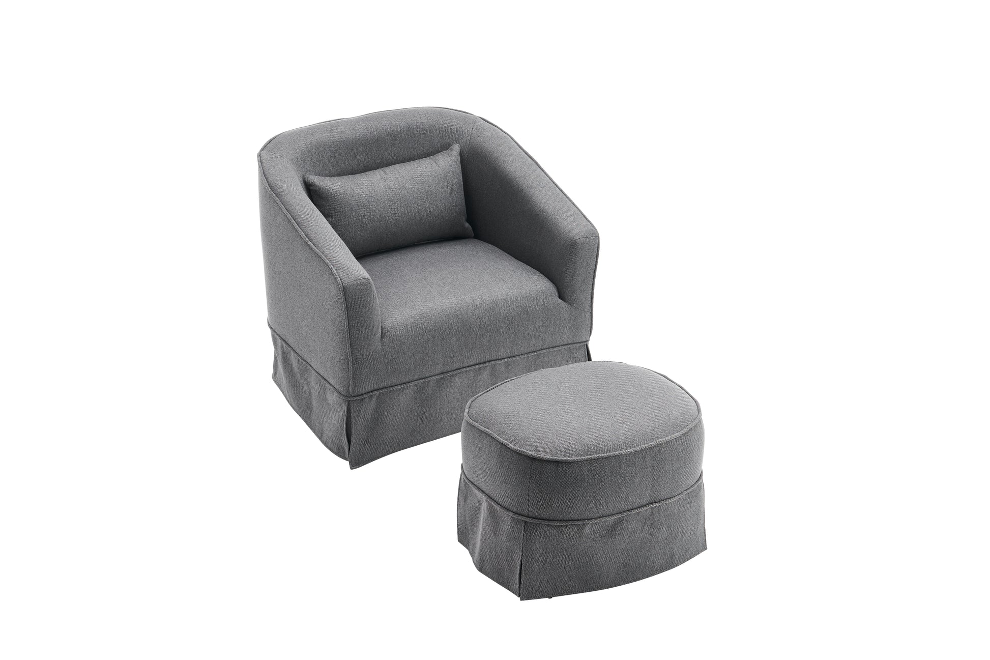 Swivel Barrel Chair With Ottoman, Swivel Accent Chairs Armchair For Living Room, Reading Chairs For Bedroom Comfy, Round Barrel Chairs With Black Metal Base Dark Grey Dark Gray Primary Living Space Modern Linen