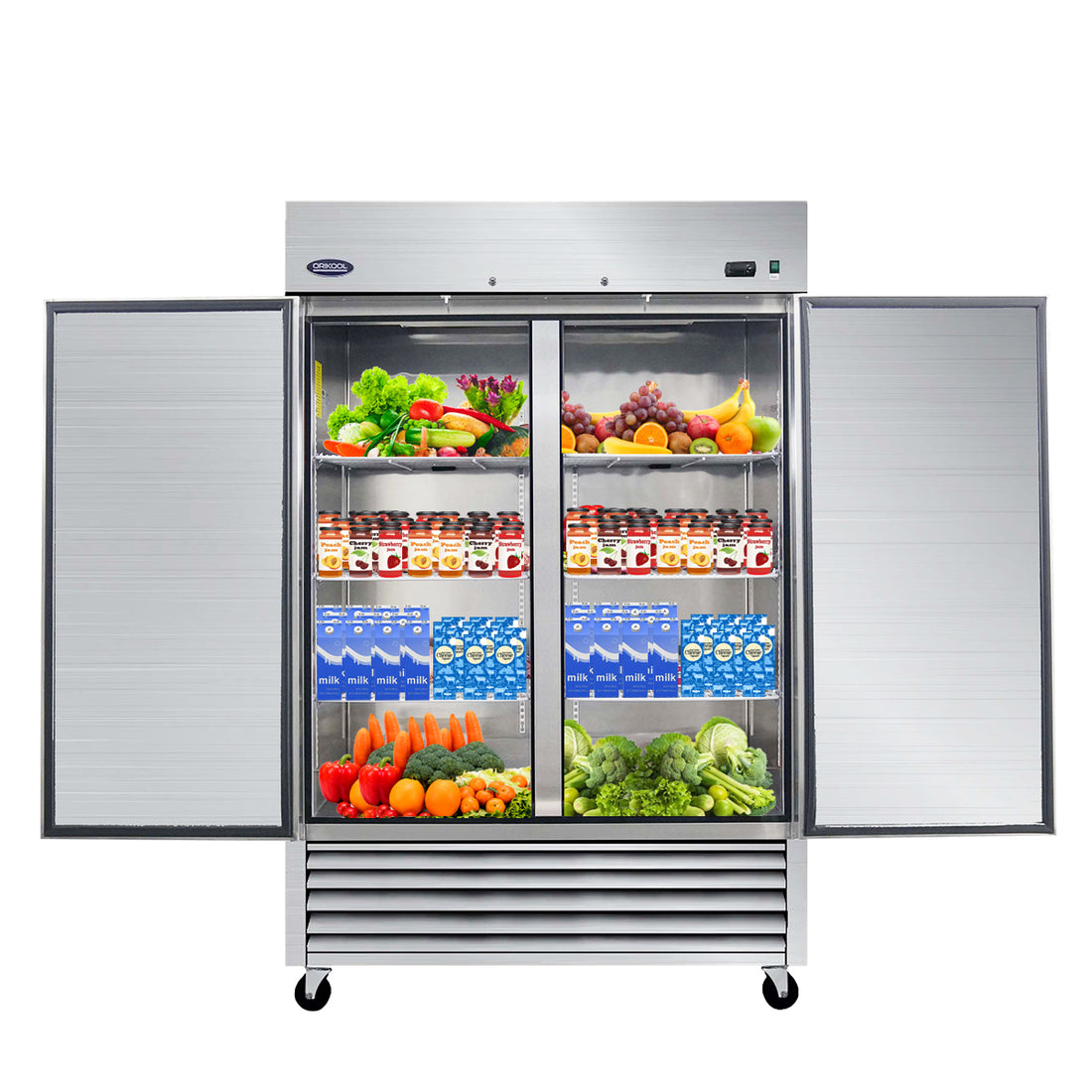 Orikool 54" Commercial Refrigerator 49 Cu.Ft With 2 Solid Door Reach In Refrigerators Stainless Steel Etl Approved Upright Fridge Storage Silver Stainless Steel