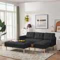 Black Fabric Right Facingsectional Sofa Bedl Shape Sofa Chaise Lounge With Ottoman Bench Black Wood Tufted Back Square Arms Foam Fabric 3 Seat