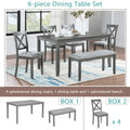 6 Piece Kitchen Dining Set, Rectangular Wooden Dining Table With 4 Upholstered Chairs And A Bench, Dining Table Set For 6 People, Living Room, Home Bar And Kitchen, Gray Wood Gray Seats 6 Wood Dining Room Acacia 4 Leg Rectangular Dining Table With Chair