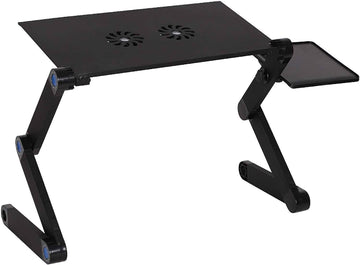 Foldable Aluminum Laptop Desk Adjustable Portable Table Stand With 2 Cpu Cooling Fans And Mouse Pad Black Metal