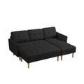 Black Fabric Right Facingsectional Sofa Bedl Shape Sofa Chaise Lounge With Ottoman Bench Black Wood Tufted Back Square Arms Foam Fabric 3 Seat