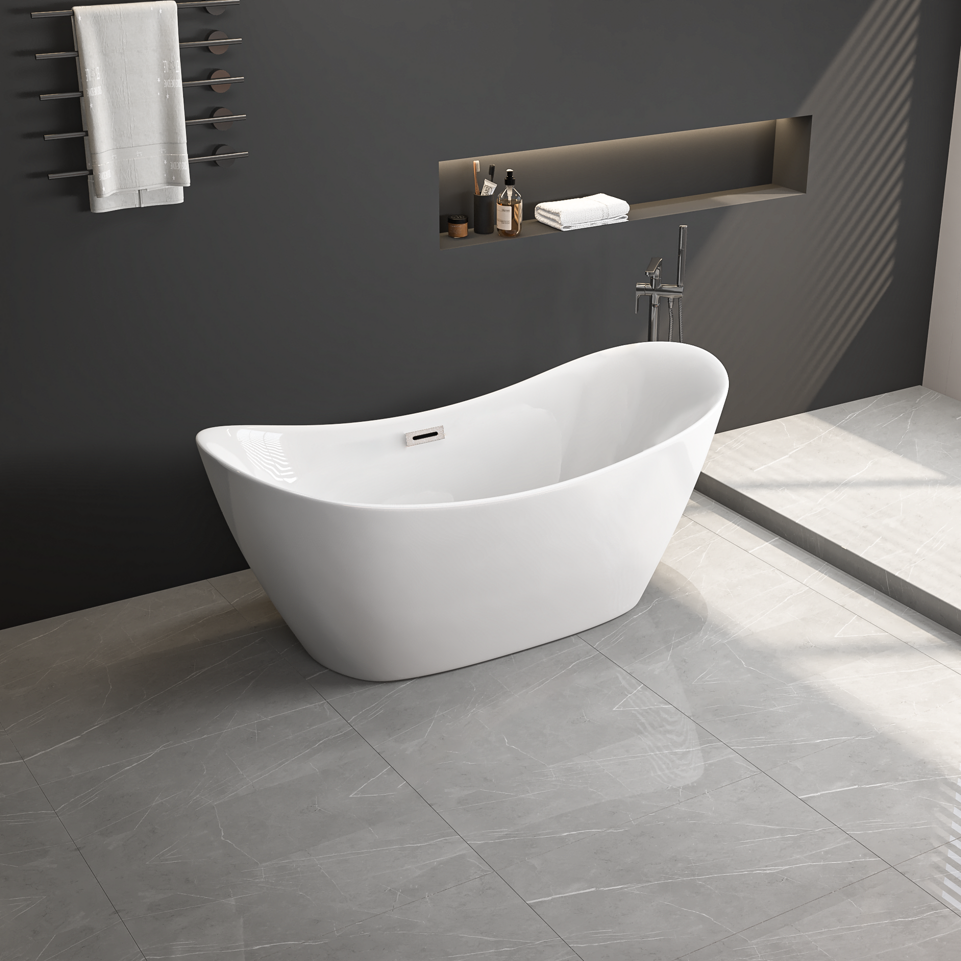 67" Acrylic Freestanding Bathtub Acrylic Soaking Tubs, Oval Shape Freestanding Bathtubs With Chrome Overflow And Pop Up Drain, Double Slipper Tub Gloss White Oval Bathroom Freestanding Tubs Polished 61 69 In Contemporary Soaking Center Acrylic Acrylic