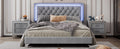 3 Pieces Bedroom Sets,Queen Size Upholstered Platform Bed With Led Lights And Two Nightstands Gray Gray Velvet